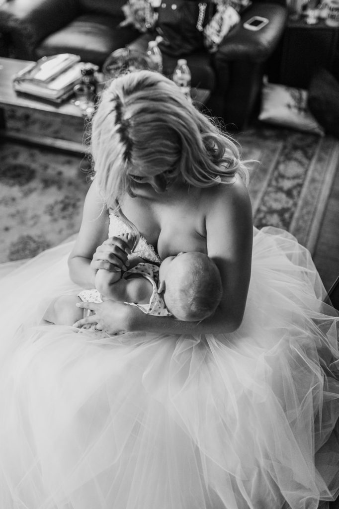 Breastfeeding Bride photographed from above