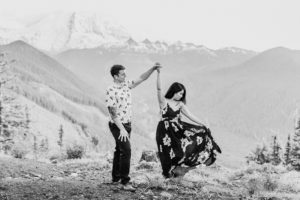 Couple dancing in front of Mt. Rainier